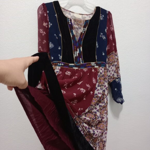 Anthropologie Maeve Quartier Latin Embroidered Patchwork Velvet Floral Dress - Picture 6 of 10